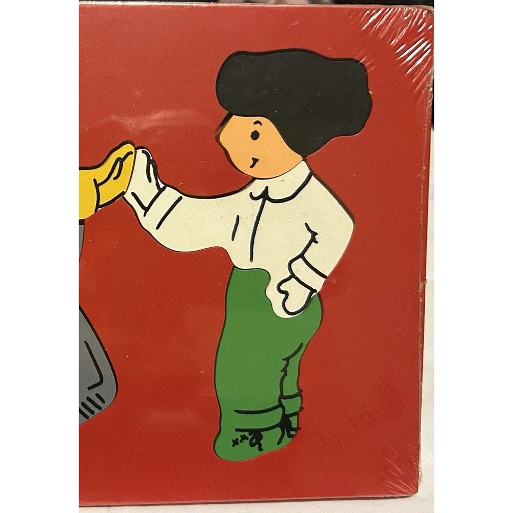 Wooden Inlay Tray Preschool Puzzle People Holding Hands Wheelchair Red